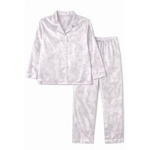 Oscar de la Renta Silky Satin Soft Pajama Set Lavender Floral Wide Leg Women’s S